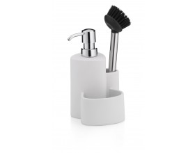 KELA Комплект диспенсър за сапун с четка и отделение за гъба “Purana“ - 350 мл. - бял