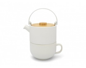BREDEMEIJER  Керамичен сет за чай с филтър и бамбуков капак “Umea“ - бял - 0,5 л. 
