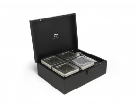 Bredemeijer Черна бамбукова кутия за чай с 4 канистъра и дозаторна лъжица