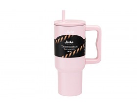 MAKU Двустенна термочаша със сламка, 900мл. - цвят розов