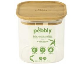 PEBBLY Квадратен стъклен канистер за съхранение с бамбуков капак - 800 мл.