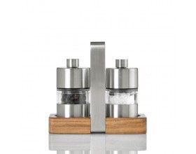 AdHoc Комплект мелнички за сол и пипер със стойка - Menage Minimill - стомана/акация