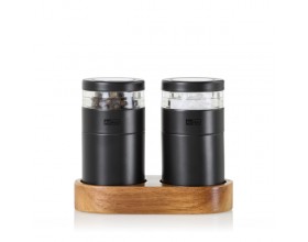 AdHoc Комплект мелнички за сол и пипер със стойка - Menage Molto - черна стомана/акация