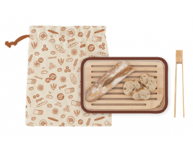 PEBBLY Комплект за хляб - дъска, щипка и торбичка за съхранение