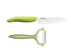 KYOCERA Комплект керамичен нож серия "GEN" и белачка - цвят зелен