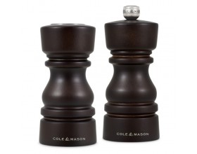 COLE & MASON Подаръчен комплект дървени солница + мелничка за пипер LONDON - 13 см - цвят тъмен шоколад