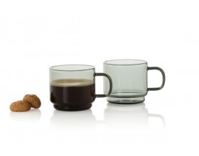 AdHoc Комплект 2 бр чаши за кафе IMPACT, 70мл - сиво стъкло