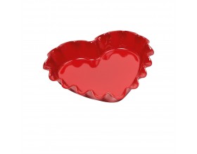 EMILE HENRY Керамична форма за тарт (сърце) "RUFFLED HEART DISH" - 33 х 29 см - цвят червен