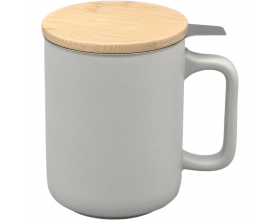 Nerthus Керамична чаша за чай със стоманен филтър и бамбуков капак - 375 мл - сива