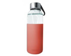 Nerthus Стъклена бутилка със силиконов протектор - 400 мл. - червена