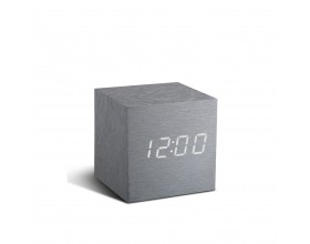 GINGKO Часовник/термометър “CUBE“ - алуминиев ефект с бели цифри