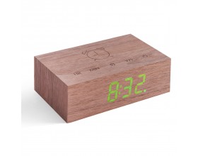 GINGKO Часовник/будилник “Flip Cilck Clock“ - орехово дърво със зелени цифри