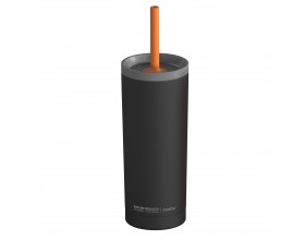 ASOBU Двустенна термочаша със силиконова сламка “SUPERB SIPPY“ - 600 мл - цвят черен