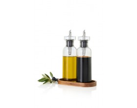 AdHoc Комплект за олио и оцет с дървена поставка AromaPour 
