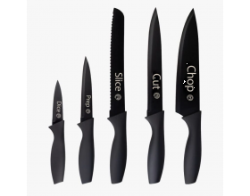 MasterChef - Комплект ножове черно острие с надписи - 5 ч.
