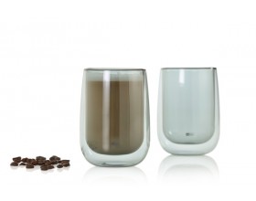 AdHoc Комплект от 2 бр. двустенни чаши DUO GLASS,400 мл. - сиво стъкло
