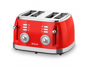 SOGO Ретро тостер за 4 филии 1500W - червен