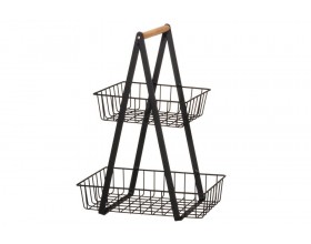 4LIVING Метална кошница на 2 нива с бамбукова дръжка - 38,5 х 17 х 28 см.