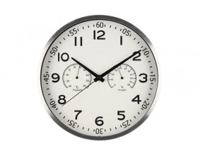 4LIVING Часовник за стена с термометър и хигрометър “Verona“ - цвят сребро - Ø 30 см.