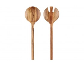 MAKU Прибори за салата от акация - оребрени - 30 см.