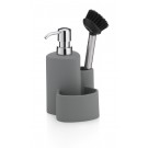KELA Комплект диспенсър за сапун с четка и отделение за гъба “Purana“ - 350 мл. - светло сив