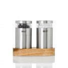 AdHoc Комплект мелнички за сол и пипер със стойка - Menage Molto - стомана/акация