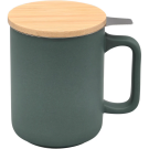 Nerthus Керамична чаша за чай със стоманен филтър и бамбуков капак - 375 мл  - зелена