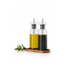 AdHoc Комплект за олио и оцет с дървена поставка AromaPour 