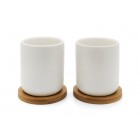 BREDEMEIJER Сет от 2 бр. керамични чаши за чай с бамбукови подложки “Umea“ - бели - 200 мл. 