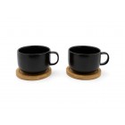 BREDEMEIJER Сет от 2 керамични чаши за чай с бамбукови подложки “Umea“ - черни - 250 мл. 