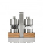 AdHoc Комплект мелнички за сол и пипер със стойка - Menage Minimill - стомана/акация