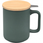 Nerthus Керамична чаша за чай със стоманен филтър и бамбуков капак - 375 мл - зелена