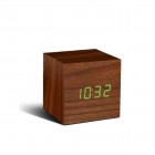 GINGKO Часовник с термометър “CUBE“ - орехово дърво със зелени цифри